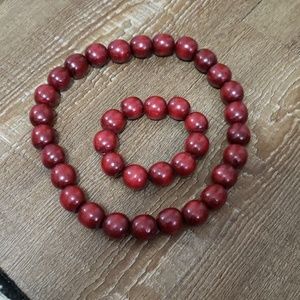 Wooden Beaded Red Necklace and bracelet
